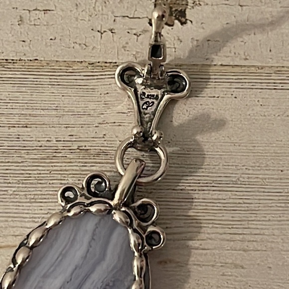 Carolyn Pollack Silver Blue Lace Agate Pendant Enhancer. - Picture 4 of 7